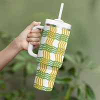 Aloha Hawaii Ilima Maile Lei Tumbler With Handle Palaka Inspired Hawaiian-plaid White