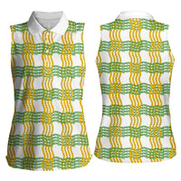 Aloha Hawaii Ilima Maile Lei Women Sleeveless Polo Shirt Palaka Inspired Hawaiian-plaid White