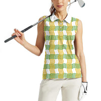 Aloha Hawaii Ilima Maile Lei Women Sleeveless Polo Shirt Palaka Inspired Hawaiian-plaid White