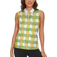 Aloha Hawaii Ilima Maile Lei Women Sleeveless Polo Shirt Palaka Inspired Hawaiian-plaid White