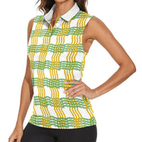 Aloha Hawaii Ilima Maile Lei Women Sleeveless Polo Shirt Palaka Inspired Hawaiian-plaid White