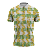 Aloha Hawaii Ilima Maile Lei Zipper Polo Shirt Palaka Inspired Hawaiian-plaid White