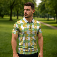 Aloha Hawaii Ilima Maile Lei Zipper Polo Shirt Palaka Inspired Hawaiian-plaid White