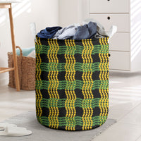 Aloha Hawaii Ilima Maile Lei Laundry Basket Palaka Inspired Hawaiian-plaid Black