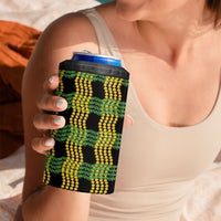 Aloha Hawaii Ilima Maile Lei 4 in 1 Can Cooler Tumbler Palaka Inspired Hawaiian-plaid Black