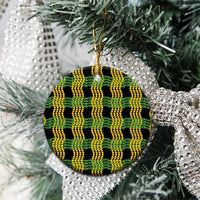 Aloha Hawaii Ilima Maile Lei Ceramic Ornament Palaka Inspired Hawaiian-plaid Black