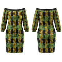 Aloha Hawaii Ilima Maile Lei Couples Matching Off The Shoulder Long Sleeve Dress and Hawaiian Shirt Palaka Inspired Hawaiian-plaid Black