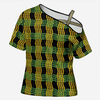 Aloha Hawaii Ilima Maile Lei Cross Shoulder Shirt Palaka Inspired Hawaiian-plaid Black