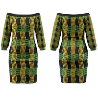 Aloha Hawaii Ilima Maile Lei Family Matching Off The Shoulder Long Sleeve Dress and Hawaiian Shirt Palaka Inspired Hawaiian-plaid Black