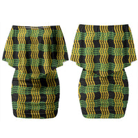 Aloha Hawaii Ilima Maile Lei Family Matching Off Shoulder Short Dress and Hawaiian Shirt Palaka Inspired Hawaiian-plaid Black