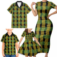 Aloha Hawaii Ilima Maile Lei Family Matching Short Sleeve Bodycon Dress and Hawaiian Shirt Palaka Inspired Hawaiian-plaid Black