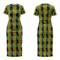 Aloha Hawaii Ilima Maile Lei Family Matching Short Sleeve Bodycon Dress and Hawaiian Shirt Palaka Inspired Hawaiian-plaid Black