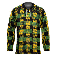 Aloha Hawaii Ilima Maile Lei Hockey Jersey Palaka Inspired Hawaiian-plaid Black