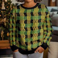 Aloha Hawaii Ilima Maile Lei Kid Ugly Christmas Sweater Palaka Inspired Hawaiian-plaid Black