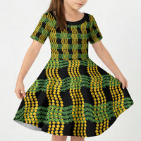 Aloha Hawaii Ilima Maile Lei Kid Short Sleeve Dress Palaka Inspired Hawaiian-plaid Black