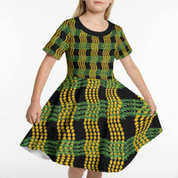 Aloha Hawaii Ilima Maile Lei Kid Short Sleeve Dress Palaka Inspired Hawaiian-plaid Black