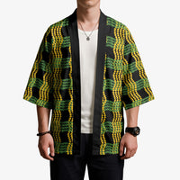 Aloha Hawaii Ilima Maile Lei Kimono Palaka Inspired Hawaiian-plaid Black