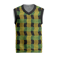 Aloha Hawaii Ilima Maile Lei Christmas Knitted V-Neck Vest Palaka Inspired Hawaiian-plaid Black
