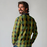 Aloha Hawaii Ilima Maile Lei Long Sleeve Polo Shirt Palaka Inspired Hawaiian-plaid Black