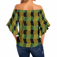 Aloha Hawaii Ilima Maile Lei Off Shoulder Wrap Waist Top Palaka Inspired Hawaiian-plaid Black