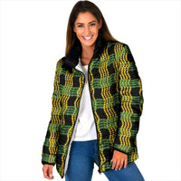 Aloha Hawaii Ilima Maile Lei Padded Jacket Palaka Inspired Hawaiian-plaid Black