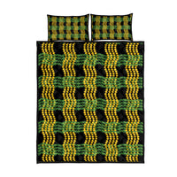 Aloha Hawaii Ilima Maile Lei Quilt Bed Set Palaka Inspired Hawaiian-plaid Black