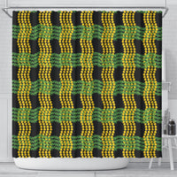 Aloha Hawaii Ilima Maile Lei Shower Curtain Palaka Inspired Hawaiian-plaid Black