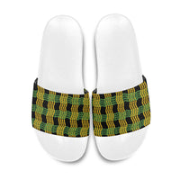 Aloha Hawaii Ilima Maile Lei Slide Sandals Palaka Inspired Hawaiian-plaid Black