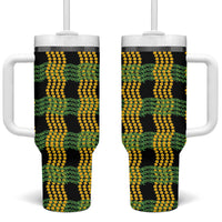 Aloha Hawaii Ilima Maile Lei Tumbler With Handle Palaka Inspired Hawaiian-plaid Black