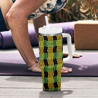 Aloha Hawaii Ilima Maile Lei Tumbler With Handle Palaka Inspired Hawaiian-plaid Black