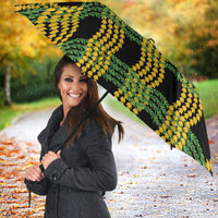 Aloha Hawaii Ilima Maile Lei Umbrella Palaka Inspired Hawaiian-plaid Black