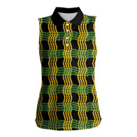 Aloha Hawaii Ilima Maile Lei Women Sleeveless Polo Shirt Palaka Inspired Hawaiian-plaid Black