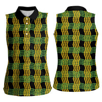 Aloha Hawaii Ilima Maile Lei Women Sleeveless Polo Shirt Palaka Inspired Hawaiian-plaid Black
