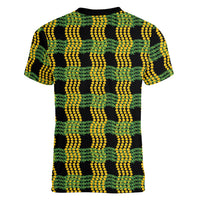Aloha Hawaii Ilima Maile Lei Women V-Neck T-Shirt Palaka Inspired Hawaiian-plaid Black