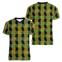 Aloha Hawaii Ilima Maile Lei Women V-Neck T-Shirt Palaka Inspired Hawaiian-plaid Black