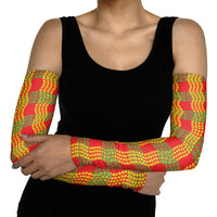 Aloha Hawaii Ilima Maile Lei Arm Sleeves Palaka Inspired Hawaiian-plaid Red