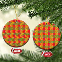 Aloha Hawaii Ilima Maile Lei Ceramic Ornament Palaka Inspired Hawaiian-plaid Red