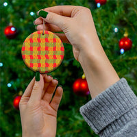 Aloha Hawaii Ilima Maile Lei Ceramic Ornament Palaka Inspired Hawaiian-plaid Red