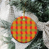 Aloha Hawaii Ilima Maile Lei Ceramic Ornament Palaka Inspired Hawaiian-plaid Red