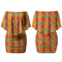Aloha Hawaii Ilima Maile Lei Couples Matching Off Shoulder Short Dress and Long Sleeve Button Shirt Palaka Inspired Hawaiian-plaid Red