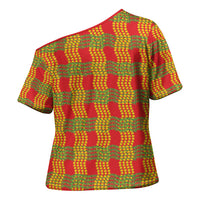 Aloha Hawaii Ilima Maile Lei Cross Shoulder Shirt Palaka Inspired Hawaiian-plaid Red