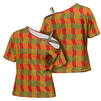 Aloha Hawaii Ilima Maile Lei Cross Shoulder Shirt Palaka Inspired Hawaiian-plaid Red