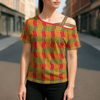 Aloha Hawaii Ilima Maile Lei Cross Shoulder Shirt Palaka Inspired Hawaiian-plaid Red