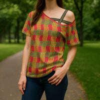 Aloha Hawaii Ilima Maile Lei Cross Shoulder Shirt Palaka Inspired Hawaiian-plaid Red