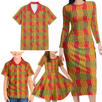 Aloha Hawaii Ilima Maile Lei Family Matching Long Sleeve Bodycon Dress and Hawaiian Shirt Palaka Inspired Hawaiian-plaid Red