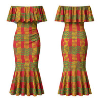 Aloha Hawaii Ilima Maile Lei Family Matching Mermaid Dress and Hawaiian Shirt Palaka Inspired Hawaiian-plaid Red