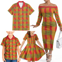 Aloha Hawaii Ilima Maile Lei Family Matching Off The Shoulder Long Sleeve Dress and Hawaiian Shirt Palaka Inspired Hawaiian-plaid Red