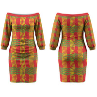 Aloha Hawaii Ilima Maile Lei Family Matching Off The Shoulder Long Sleeve Dress and Hawaiian Shirt Palaka Inspired Hawaiian-plaid Red