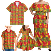 Aloha Hawaii Ilima Maile Lei Family Matching Off Shoulder Maxi Dress and Hawaiian Shirt Palaka Inspired Hawaiian-plaid Red