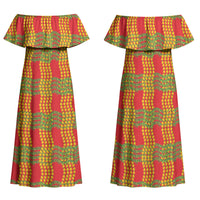 Aloha Hawaii Ilima Maile Lei Family Matching Off Shoulder Maxi Dress and Hawaiian Shirt Palaka Inspired Hawaiian-plaid Red